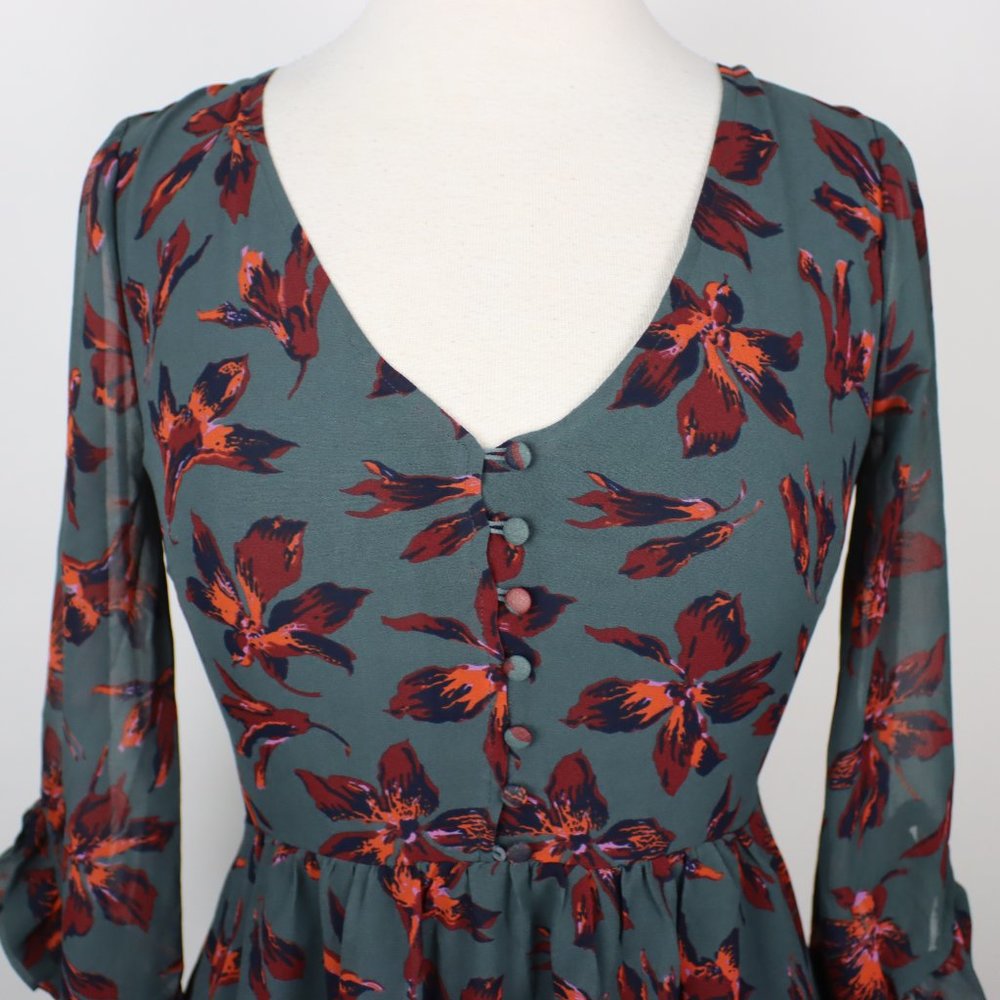Madewell Womens Size 0 Moonblossom Ruffle-Sleeve Dress - Picture 4 of 6